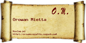 Orowan Mietta névjegykártya